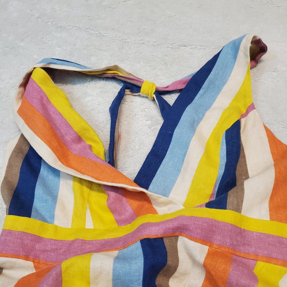 Gilli Rainbow Striped Halter Beach Sleeveless Linen Blend Maxi Dress Medium - Picture 4 of 10